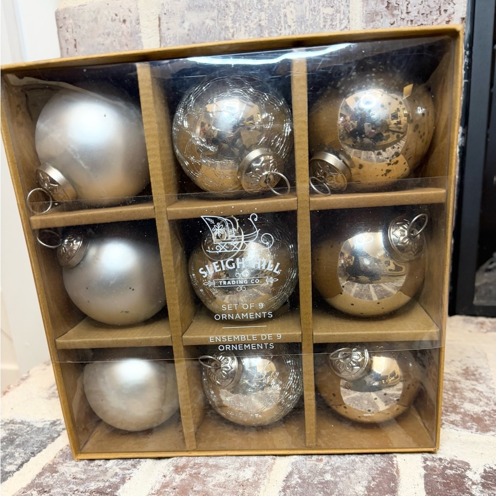 Sleigh Hill Kugel Style Gold Mercury Glass Christmas Ornaments Crackled Matte